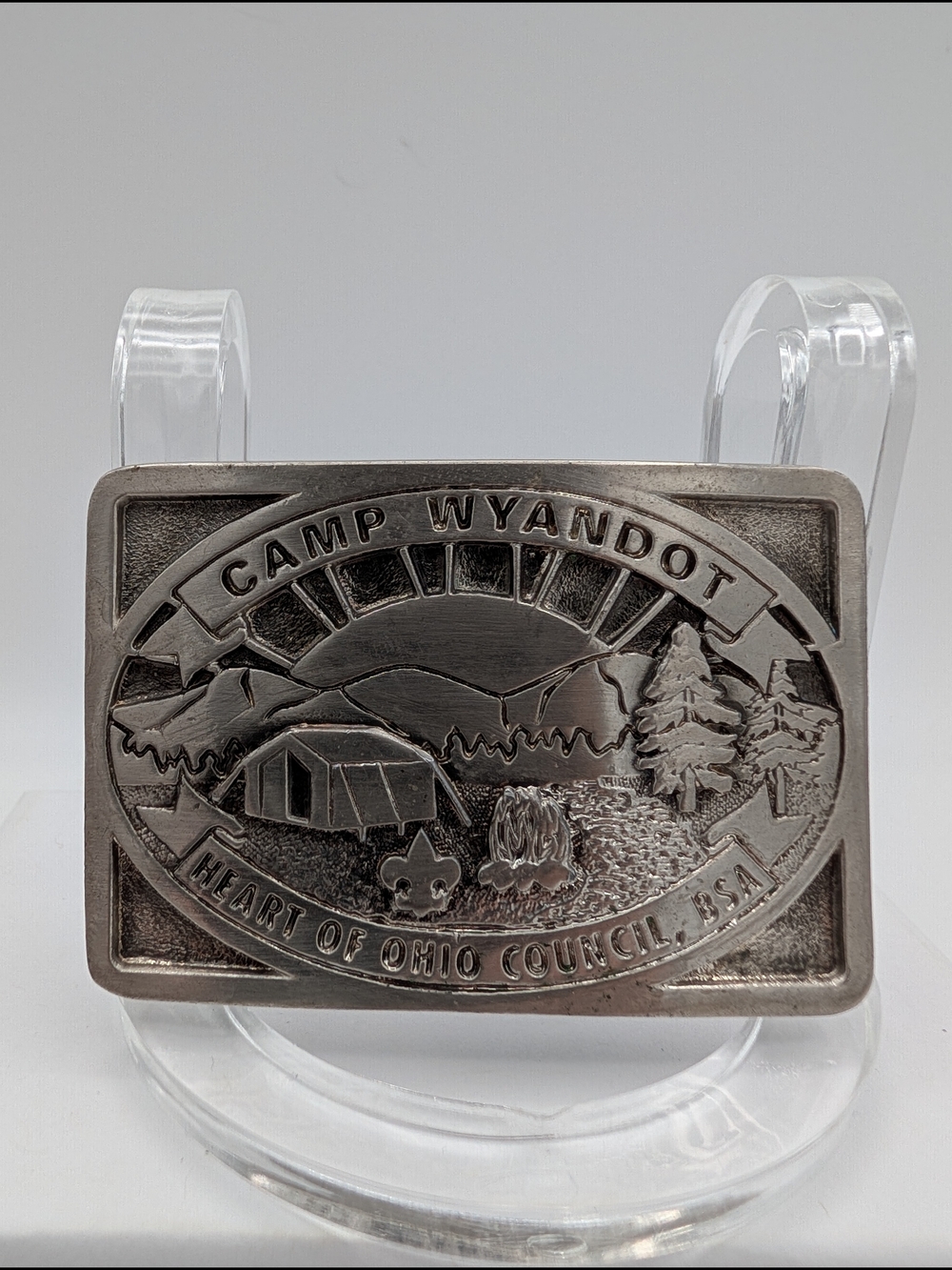 Camp Wyandot BSA Ohio Council Scout Camp Pewter Belt Buckle, Boy Scouts